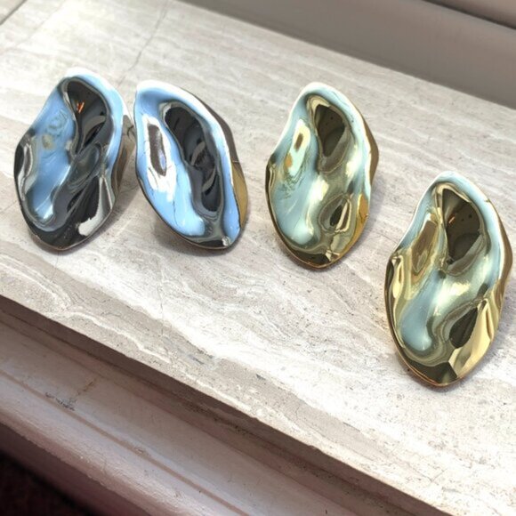 New ~ Anthropologie Shashi Barcelona Stud Silver Earrings - Picture 4 of 7